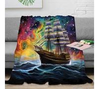 Estampado 3D Sailing Ship frazada Microfibra Ropa de Cama esponjosa Fantasy Space Adventure Manta de salón cálida y Transpirable no desprende Pelusa para salón 70×80inch(180x200cm)