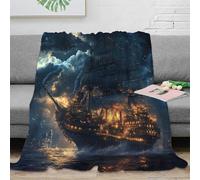 Estampado 3D Sailing Ship Manta de Cama Microfibra Ropa de Cama Lavable Fantasy Maritime Adventure Plaid de Cama Suave y cálido Anti-Bolitas para Uso Nocturno 40x50inch(100x130cm)
