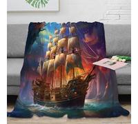Estampado 3D Sailing Ship Manta para Todas Las Estaciones Microfibra Ropa de Cama Suave Fantasy Adventure Arte Plaid térmico Transpirable Lavable para Uso en Cualquier estación 80×90inch(200x230cm)