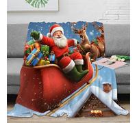 estampado 3D Santa Claus flying plaid de sofá microfibra ropa de cama esponjoso Christmas sleigh ride manta de siesta suave y cálida anti-bolitas para siestas vespertinas 50x60inch(127x152cm)