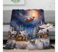 estampado 3D Santa Claus flying plaid térmico microfibra ropa de cama aislante Christmas village manta para aire acondicionado suave y esponjosa para ambientes climatizados 50x60inch(127x152cm)