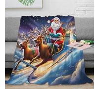 Estampado 3D Santa Claus Sleigh Manta de Oficina Microfibra Ropa de Cama cálida y Suave Christmas Fantasy Manta de Viaje compacta Anti-Bolitas para Uso versátil 80×90inch(200x230cm)