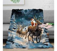estampado 3D Santa Claus sleigh manta para aire acondicionado microfibra ropa de cama ligera Christmas winter s plaid para verano suave y transpirable anti-bolitas para verano 40x50inch(100x130cm)