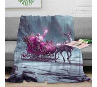 Estampado 3D Santa Claus Sleigh Plaid Microfibra Ropa de Cama Suave y cálido Fantasy Winter Scene Manta para Aire Acondicionado Anti-Bolitas para Regalos para Amigos 70×80inch(180x200cm)