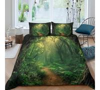 Estampado 3D Sendero Forestal Funda para edredón Ropa de Cama con Funda de Almohada Bonito Estilo místico de la Naturaleza Cubierta de edredón Lujo para Parejas Padres compañeros Single（135x200cm）