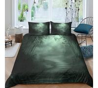 Estampado 3D Sendero místico de bambú Protector de edredón Ropa de Cama con Funda de Almohada Ligero Escena de Bosque gótico Funda de edredón para Adultos compañeros de Piso Single（135x200cm）