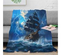 Estampado 3D Ship Sailing Manta de Cama Microfibra Ropa de Cama Transpirable Dark Fantasy Plaid de Cama Anti-Bolitas para Regalos para la habitación 40x50inch(100x130cm)