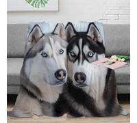 estampado 3D Siberian Husky duo manta para aire acondicionado microfibra ropa de cama anti-bolitas Blue-eyed canine arte plaid para verano suave para estudiantes en verano 40x50inch(100x130cm)