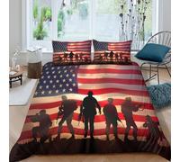 Estampado 3D Silueta de Soldados Funda para edredón Ropa de Cama con Funda de Almohada Lujo Estilo de Honor Militar Cubierta de edredón Calidad para familias Padres Parejas Single（135x200cm）