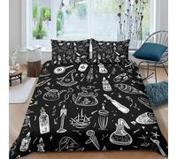 Estampado 3D Símbolos de brujería Cubierta de edredón Ropa de Cama Secado rápido Ocultismo Dibujado a Mano Protector de edredón Antiácaros para Adultos compañeros de Piso Single（135x200cm）