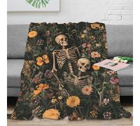 estampado 3D skeletons in flowers manta para aire acondicionado microfibra ropa de cama suave botanical gothic manta para verano ligera para regalos para vacaciones de verano 40x50inch(100x130cm)