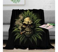 estampado 3D skull smoking manta para aire acondicionado microfibra ropa de cama ligera grunge tattoo design plaid para verano suave y transpirable anti-bolitas para verano 70×80inch(180x200cm)