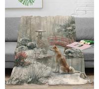 estampado 3D Snowy garden scene manta de siesta microfibra ropa de cama no desprende pelusa Japanese winter arte plaid de siesta cálido para regalos para quienes aman descansar 80×90inch(200x230cm)