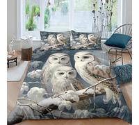 Estampado 3D Snowy Owl Trio Funda para edredón Ropa de Cama con Funda de Almohada Secado rápido Cubierta de edredón Antiácaros para Estudiantes jóvenes Solteros Double（200x200cm）