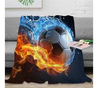 estampado 3D Soccer ball fire manta para aire acondicionado microfibra ropa de cama esponjosa Dynamic sports action manta de sofá no desprende pelusa para alquileres juveniles 50x60inch(127x152cm)