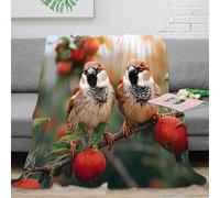 Estampado 3D Sparrows Perched Manta de habitación Microfibra Ropa de Cama no desprende Pelusa Nature Garden Scene Plaid de habitación Suave para nuevos propietarios de casa 70×80inch(180x200cm)