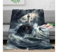 estampado 3D Stormy lighthouse manta de descanso microfibra ropa de cama anti-bolitas Coastal dramatic scene manta de relax suave y cálida no desprende pelusa para relax 70×80inch(180x200cm)