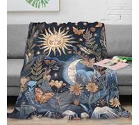 Estampado 3D Sun Moon Stars frazada Microfibra Ropa de Cama Transpirable Fantasy Celestial Arte Plaid de frazada Suave para Regalos para Amantes del Confort 80×90inch(200x230cm)