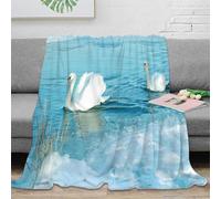 Estampado 3D Swans in Winter Manta de Siesta Microfibra Ropa de Cama compacta Nature Serene Landscape Plaid de Oficina Suave y cálido Anti-Bolitas para Descanso en Oficina 70×80inch(180x200cm)