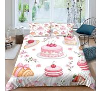 Estampado 3D Sweet-Dessert-Pattern Funda para edredón Ropa de Cama con Funda de Almohada Cómodo Cubierta de edredón Antiácaros para jóvenes Solteros Parejas King（220x240cm）