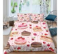 Estampado 3D Sweet Dessert Slices Funda para edredón Ropa de Cama con Funda de Almohada Suave Cubierta de edredón Transpirable para jóvenes Adultos Solteros Single（140x200cm）