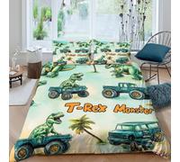 Estampado 3D T-Rex Cartoon Protector de edredón Ropa de Cama con Funda de Almohada Antiácaros Funda de edredón Cómodo para Adolescentes Estudiantes residentes Single（140x200cm）