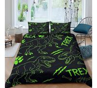 Estampado 3D T-Rex Dinosaurs Cubierta de edredón Ropa de Cama con Funda de Almohada Extra Suave Protector de edredón Transpirable para Adolescentes compañeros de Piso jóvenes Double（200x200cm）
