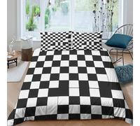Estampado 3D Tablero de Damas Protector de edredón Ropa de Cama con Funda de Almohada Bonito Diseño geométrico Moderno Funda de edredón Lujo para Abuelos Padres Parejas Single（135x200cm）