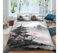 Estampado 3D Templo japonés Funda de edredón Ropa de Cama con Funda de Almohada Lujoso Arquitectura Tradicional Funda para edredón Precioso para Amigos familias compañeros Single（135x200cm）