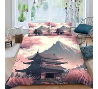 Estampado 3D Templo japonés Funda para edredón Ropa de Cama con Funda de Almohada Bonito Arquitectura Tradicional Cubierta de edredón Lujo para Amigos familias Abuelos Single（135x200cm）