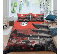 Estampado 3D Templo japonés Protector de edredón Ropa de Cama Secado rápido Arquitectura Tradicional Funda de edredón Antiácaros para Adultos familias Trabajadores Single（135x200cm）