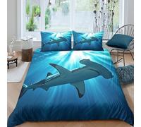 Estampado 3D Tiburón Martillo Funda de edredón Ropa de Cama Secado rápido Vida Marina submarina Funda para edredón Antiácaros para familias Trabajadores compañeros de Piso Single（135x200cm）