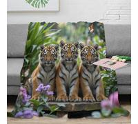 Estampado 3D Tiger Cubs Sitting Manta de Siesta Microfibra Ropa de Cama Ligera Nature Garden Scene Manta de Viaje compacta y Suave Anti-Bolitas para Viajes 40x50inch(100x130cm)