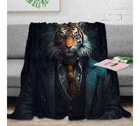 Estampado 3D Tiger Gentleman Plaid Microfibra Ropa de Cama Suave y cálido Fantasy Character Arte Manta para Aire Acondicionado Anti-Bolitas para Regalos para Amigos 70×80inch(180x200cm)