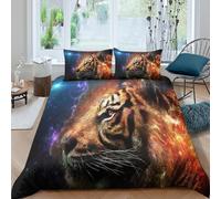 Estampado 3D Tigre cósmico Cubierta de edredón Ropa de Cama con Funda de Almohada Duradero Arte fantástico de la Vida Salvaje Protector de edredón Suave para compañeros de Piso Single（135x200cm）