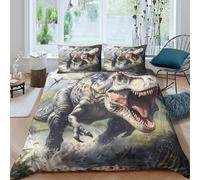 Estampado 3D Tiranosaurio Rex Cubierta de edredón Ropa de Cama con Funda de Almohada Cómodo Dinosaurio prehistórico Protector de edredón Duradero para Parejas Adultos niños Single（135x200cm）