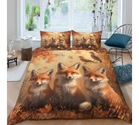 Estampado 3D trío de Zorros de otoño Funda para edredón Ropa de Cama Lujoso Ilust. de Arte de la Vida Silvestre Cubierta de edredón Precioso para Parejas Amigos compañeros Single（135x200cm）