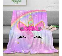 Estampado 3D Unicorn Cara Manta térmica Microfibra Ropa de Cama Anti-Bolitas Fantasy Rainbow Design Plaid de sofá no desprende Pelusa para jóvenes arrendatarios 70×80inch(180x200cm)