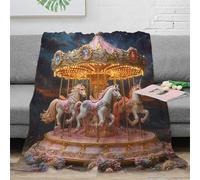 Estampado 3D Unicorn Carousel Manta térmica Microfibra Ropa de Cama Lavable Fantasy Magical Ride Plaid térmico Anti-Bolitas para Regalos de Invierno atentos 50x60inch(127x152cm)