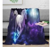 Estampado 3D Unicorn Fantasy frazada Microfibra Ropa de Cama térmica Magical Night Scene Plaid de frazada Suave y cálido no desprende Pelusa para Uso doméstico 70×80inch(180x200cm)