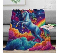 Estampado 3D Unicorn Fantasy Manta de salón Microfibra Ropa de Cama no desprende Pelusa Rainbow Magic Plaid de salón cálido para jóvenes en casa con Amigos 60x80inch(150x200cm)
