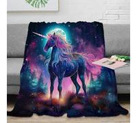 Estampado 3D Unicorn Fantasy Manta para Aire Acondicionado Microfibra Ropa de Cama Anti-Bolitas Magical Night Arte Plaid para Aire Acondicionado Suave y Esponjoso para Verano 80×90inch(200x230cm)