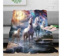 Estampado 3D Unicorn Fantasy Manta para Aire Acondicionado Microfibra Ropa de Cama Suave Mythical Horse Arte Manta para Verano Ligera para jóvenes en Vacaciones de Verano 40x50inch(100x130cm)
