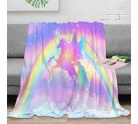Estampado 3D Unicorn Flying frazada Microfibra Ropa de Cama Lavable Fantasy Rainbow Scene Plaid de frazada Anti-Bolitas para Estudiantes universitarios 60x80inch(150x200cm)
