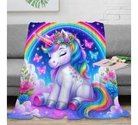 Estampado 3D Unicorn with Rainbow Manta de Cama Microfibra Ropa de Cama esponjosa Fantasy Dibujo Manta de sofá Lavable para jóvenes inquilinos 50x60inch(127x152cm)