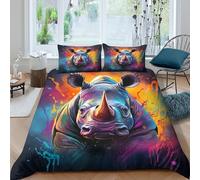 Estampado 3D Vibrant Rhino Funda para edredón Ropa de Cama con Funda de Almohada Transpirable Cubierta de edredón Extra Suave para compañeros de Piso Estudiantes Adolescentes Double（200x200cm）