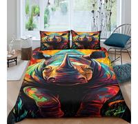 Estampado 3D Vibrant Rhino Protector de edredón Ropa de Cama con Funda de Almohada Exquisito Funda de edredón Lujoso para familias Parejas compañeros Single（140x200cm）