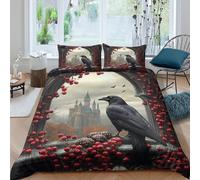 Estampado 3D Vista de Ventana gótica Protector de edredón Ropa de Cama con Funda de Almohada Duradero Castillo de fantasía Oscura Funda de edredón para compañeros de Piso Adultos Single（135x200cm）