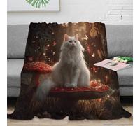 Estampado 3D Whimsical Gato Manta de Cama Microfibra Ropa de Cama esponjosa y cálida Fantasy Forest Scene Manta de sofá Lavable para Regalos de Bienvenida a casa 40x50inch(100x130cm)
