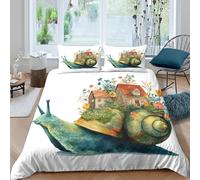 Estampado 3D Whimsical Snail House Funda para edredón Ropa de Cama con Funda de Almohada Transpirable Cubierta de edredón Ligero para jóvenes Parejas compañeros de Piso Double（200x200cm）